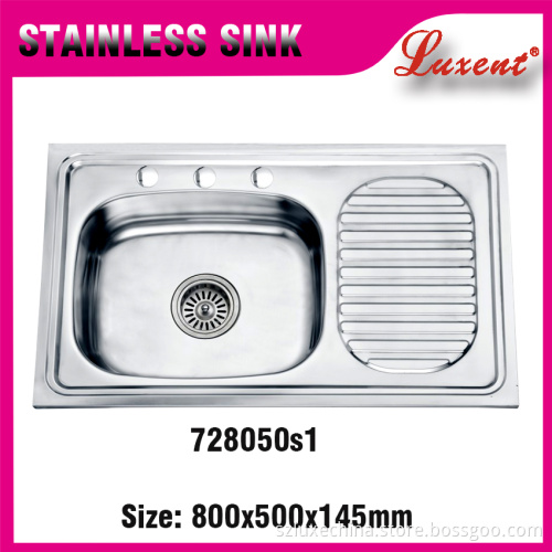 Stainless steel kitchen sink with single bowl